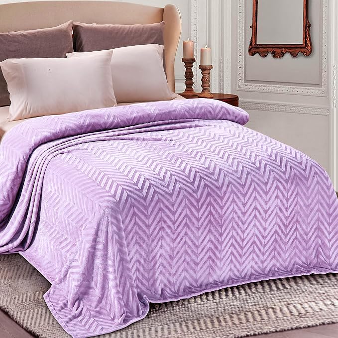 Whale Flotilla Flannel Fleece Fall Bed Blanket Twin XL Size, Lilac | Lightweight Breathable Soft Bedspread, Plush Fluffy Coverlet Chevron Design Decorative Blanket for Home Life, 90x66 Inch