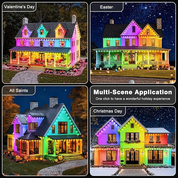 LITSOUL 200FT Permanent Outdoor Lights for House Waterproof, Smart RGB Eave LED Lighting with 16 Million Colors, IP67 Outdoor Strip Lights for Christmas Halloween Holiday Daily Decorations (60m/200ft)
