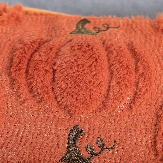 Fall Pumpkin Decorative Pillow Covers 18x18 Set of 2, Dark Rust Red Soft Plush Faux Fur Wool Farmhouse Throw Cushion Cases for Autumn Thanksgiving Holiday Home Decorations
