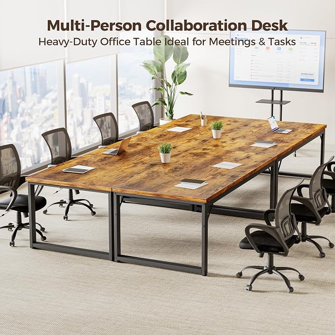 Mericonia 54 Inch Computer Desk, 1" Thick Large Office Table, Brown | Modern Simple Style, Heavy Duty Industrial Frame, Study & Writing Table for Home Bedroom Work