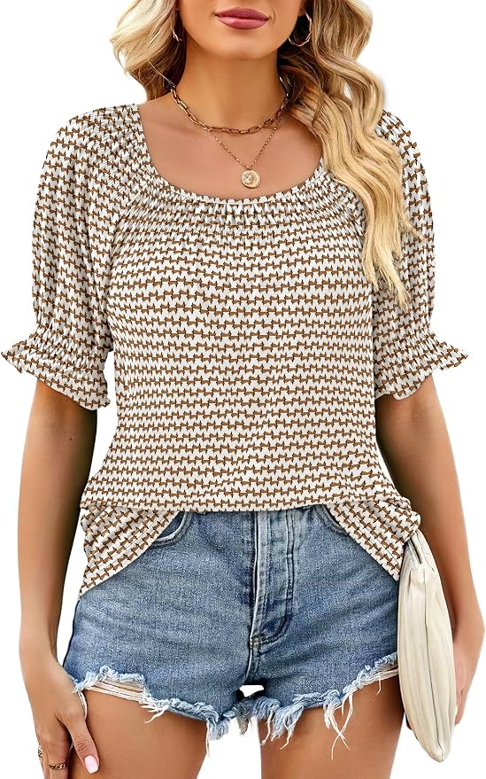 WIHOLL Womens Short Sleeve Square Neck Summer Tops Dressy Casual Blouses Trendy Clothes 2026