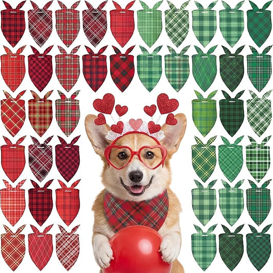 Abbylike 50 Pcs St. Patrick's Day Dog Bandanas Bulk Green Plaid Bandanas for Dogs Triangle Kerchief Bib Scarf for Pet Irish Holiday Costume Photo Props Accessories (25.6 x 17.7 x 17.7)