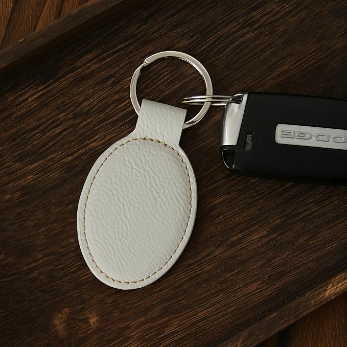 LaserGram Oval Keychain, Golf Ball, Personalized Engraving Included (White with Gold)