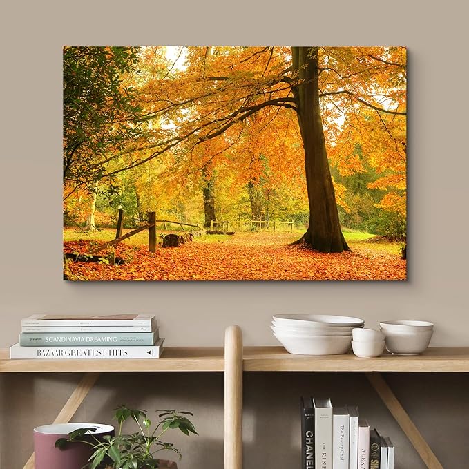 wall26 Canvas Print Wall Art Yellow & Orange Autumn and Fall Forest Floral Nature Photography Realism Rustic Scenic Relax/Calm Multicolor for Living Room, Bedroom, Office - 24"x36"