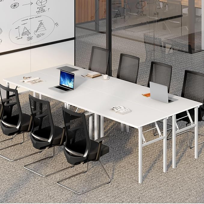 Need Office Computer Desk 60 Inch Sturdy Folding Laptop Table White | White Frame Writing Gaming Work Table/Foldable Home Office Desk/Sewing Table, No Assembly Required