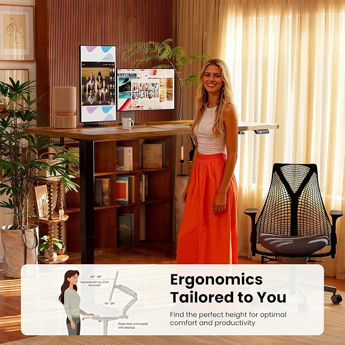 ErGear Height Adjustable Electric Standing Desk, 55 x 28 Inches Sit Stand up Desk, Memory Computer Home Office Desk, Vintage Brown