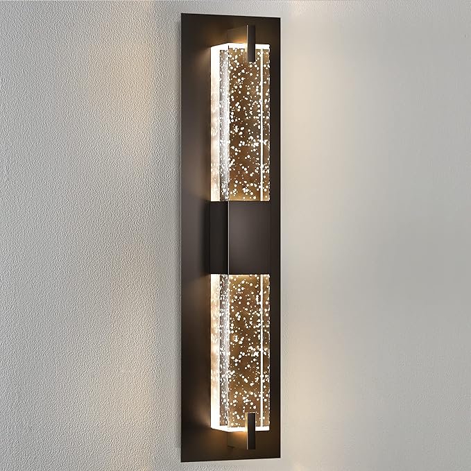 WOSHITU LED Wall Sconce Light: 19 Inch Black Modern Sconces Wall Lighting 3000K Dimmable Crystal Wall Lamps Indoor Bathroom Sconce Wall Mount Light Fixtures for Living Room/Bedroom/Hallway