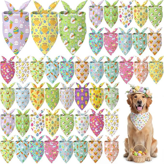 Abbylike 50 Pcs Easter Dog Bandanas Bulk Bunny Egg Carrot Bandanas for Dogs Triangle Kerchief Bibs Scarf Set for Pet Easter Costume Photo Props Accessories Pet Shops, 25 Styles (31.5 x 21.7 x 21.7)