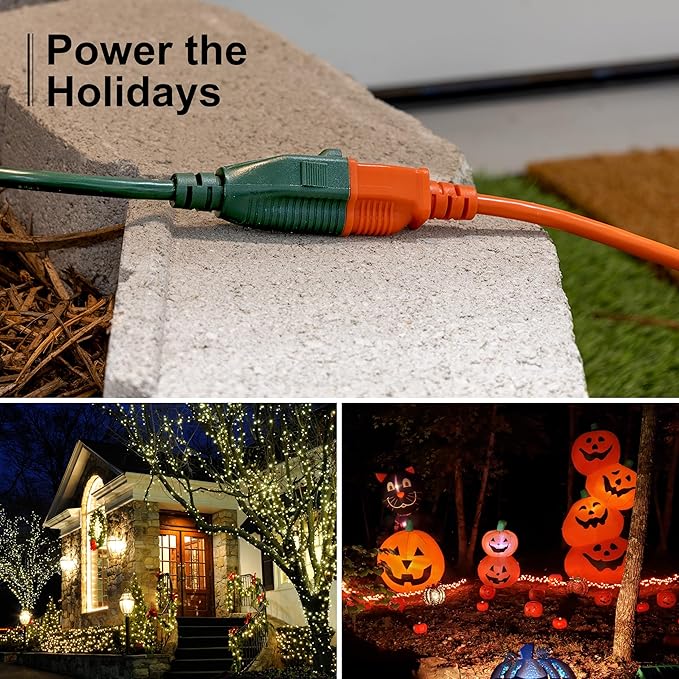 GE Outdoor Extension Cord, 40 Ft, Grounded Heavy Duty Extension Cord, 16AWG 3 Prong Extension Cord Outdoor, Outside Extension Cord, Long Extension Cord ETL Listed, Green Outdoor Extension Cord 81601