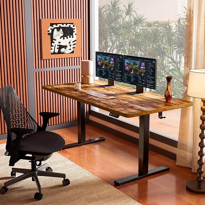 ErGear Height Adjustable Electric Standing Desk, 55 x 28 Inches Sit Stand up Desk, Memory Computer Home Office Desk, Vintage Brown