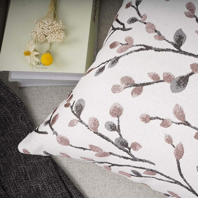 YOUR SMILE Classical Embroidery Jacquard Pink Leaf Pattern Square Decorative Throw Pillow Case Cushion Cover 18x18 inch
