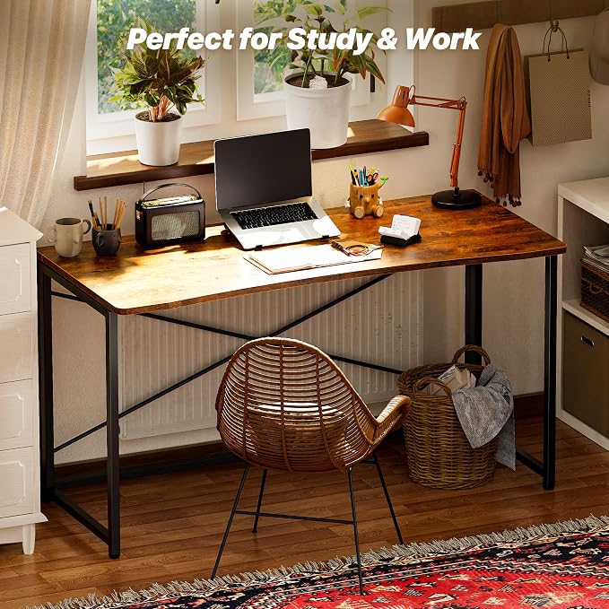 Huuger Folding Desk for Small Spaces, 31.5 Inch Foldable Computer Table, Easy Assembly, for Home Office, Study, Bedroom, Dorm, Space Saving, Small Writing Work Office Computer Desk, Rustic Brown