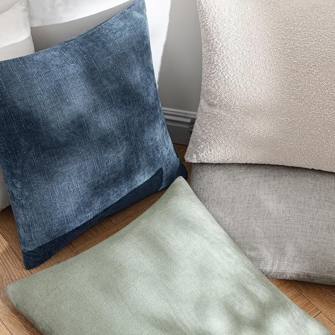 MIULEE Textured Chenille Throw Pillow Covers 20x20 Inch Dark Grey Blue | Pack of 2 Decorative Soft Throw Pillows, Solid Textured Cushion Covers, Modern Home Decor for Couch Sofa Bedroom Living Room