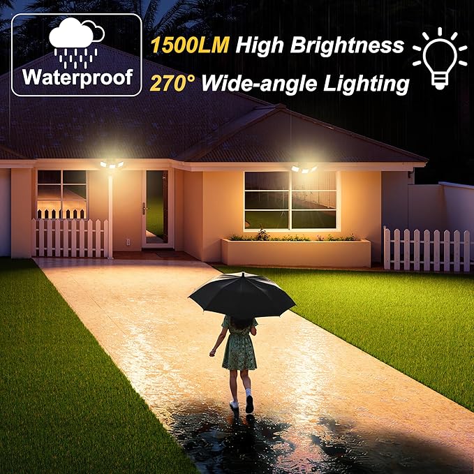 intelamp Outdoor Solar Flood Light Waterproof, Upgraded 6000mAh 1500LM/3000K Warm White 108 LED Dual Motion Sensor Dusk to Dawn Security Floodlight Exterior with Remote for Outside Garden Yard