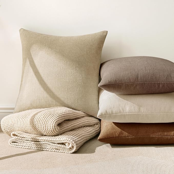 MIULEE Textured Chenille Throw Pillow Covers 20x20 Inch Beige | Pack of 2 Decorative Soft Throw Pillows, Solid Textured Cushion Covers, Modern Home Decor for Couch Sofa Bedroom Living Room