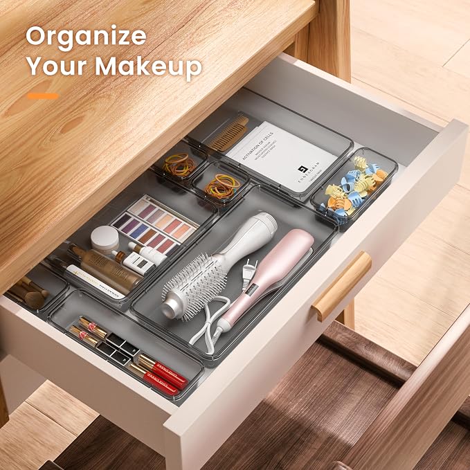 【Military Grade】A-LuGei Drawer Organizer,【】Makeup organizer,【Holds 177 Items】Bathroom Organizers and Storage,Organization and Storage,Desk Drawer Organizer for Vanity【Clear Black】