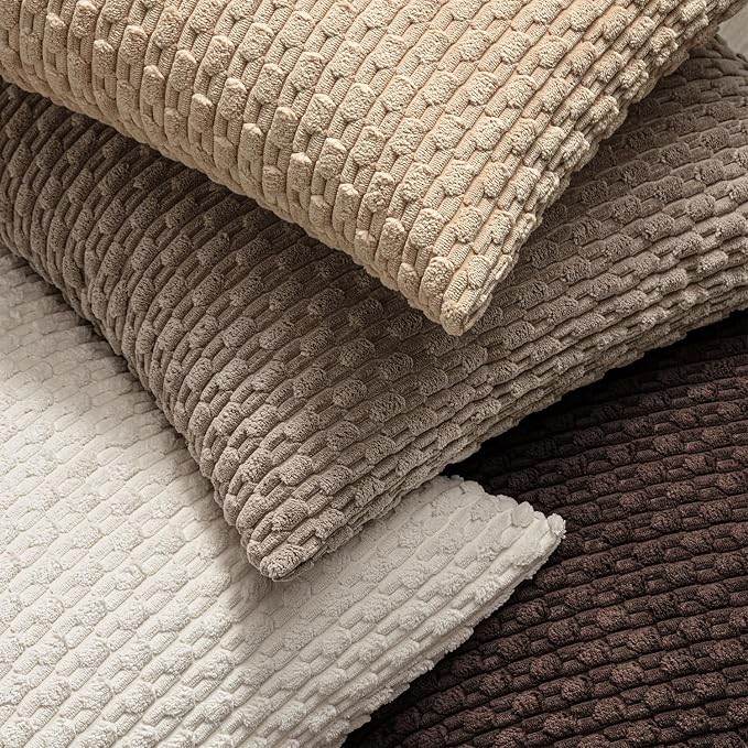 MIULEE Decorative Throw Pillow Covers 18x18 Neutral Tan Textured Corduroy | Pack of 2 Striped Pillow Covers Modern Farmhouse Fall Home Decor for Couch Bed Sofa Living Room