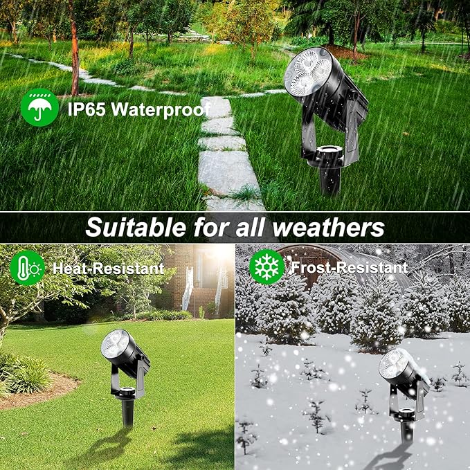 Solar Spot Lights Outdoor, 3-in-1 Garden Spotlights IP65 Waterproof 9.8ft Cable, 5W 4000mAh Separated Solar Panel, Auto On/Off for Tree Patio Yard Driveway Pathway Pool(Cold White 6000K)