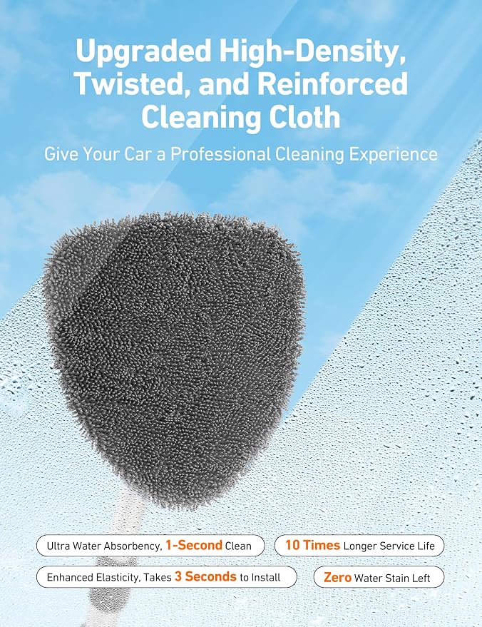 AstroAI 21" Extra-Long Windshield Cleaner Tool, Car Interior Detailing Cleaning Kit with Extendable Handle and 4 Upgraded Reusable Microfiber Pads, Auto Glass Wiper Brush Kit for Cars, Gray, 2 Pack
