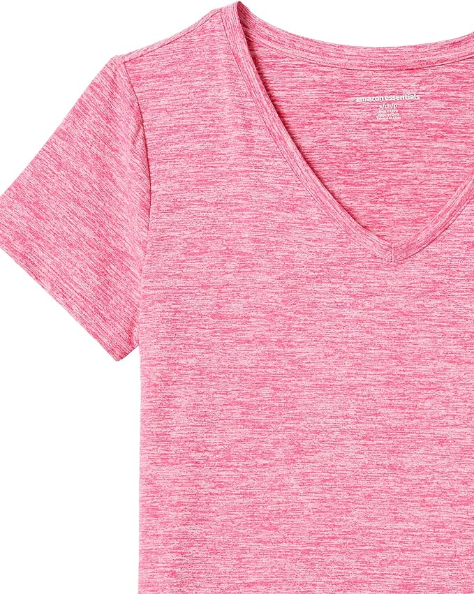 Amazon Essentials Women's Active Quick Dry Tech Stretch Short-Sleeve V-Neck T-Shirt (Available in Plus Size), Pack of 2