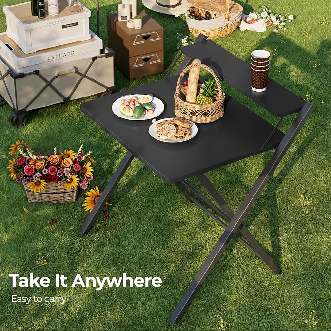 GreenForest Folding Desk No Assembly, Sturdy Computer Desk for Small Spaces | Portable Foldable Table for Laptop, 2-Tier Compact with Shelf, Space Saving for Home Office, Dorm, Apartment 24.5"x 30" Black