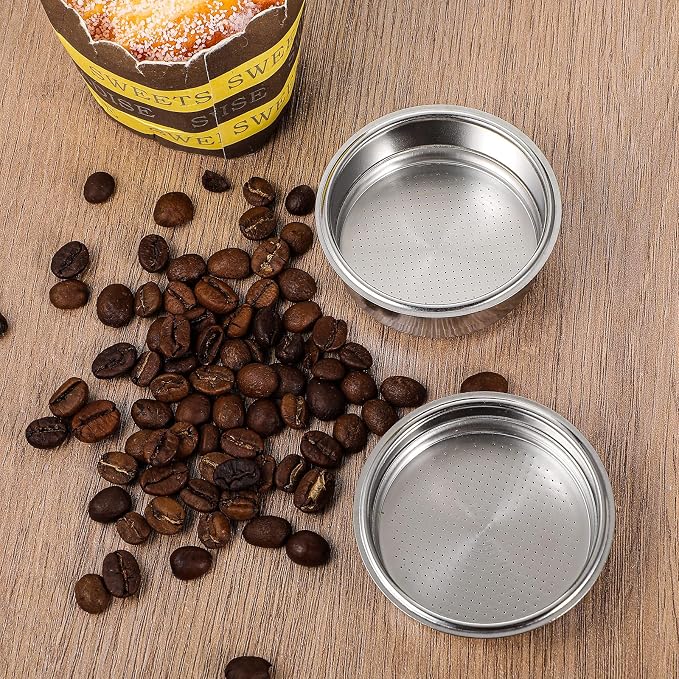 2 Pcs Stainless Steel Coffee Filter, 51mm Pressurized Espresso Filter Basket for Portafilter Machines Espresso Machine Parts Compatible with 51mm Portafilter Coffee Machines (1 Cup+2 Cups)