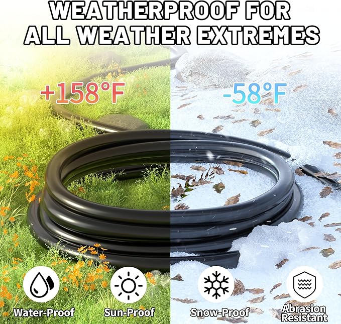 16/3 Black Indoor Outdoor Extension Cord 10 Ft Waterproof, Extension Cord with 3 Prong Grounded Plug,13A 1625W 16AWG SJTW, Flexible Weatherproof Power Cable for Offices, Gardens and Lawns