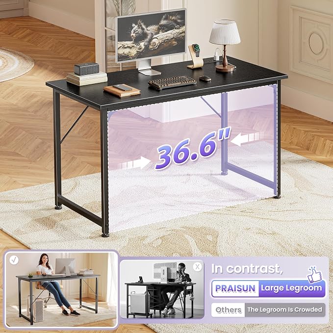 PRAISUN 40 X 20 Inch Computer Desk, Power Outlets, USB-C, Black | Office Desk with 4 AC Outlets, USB & USB-C, Sturdy Metal Frame, Spacious Desktop for Work, Writing, Study & Gaming
