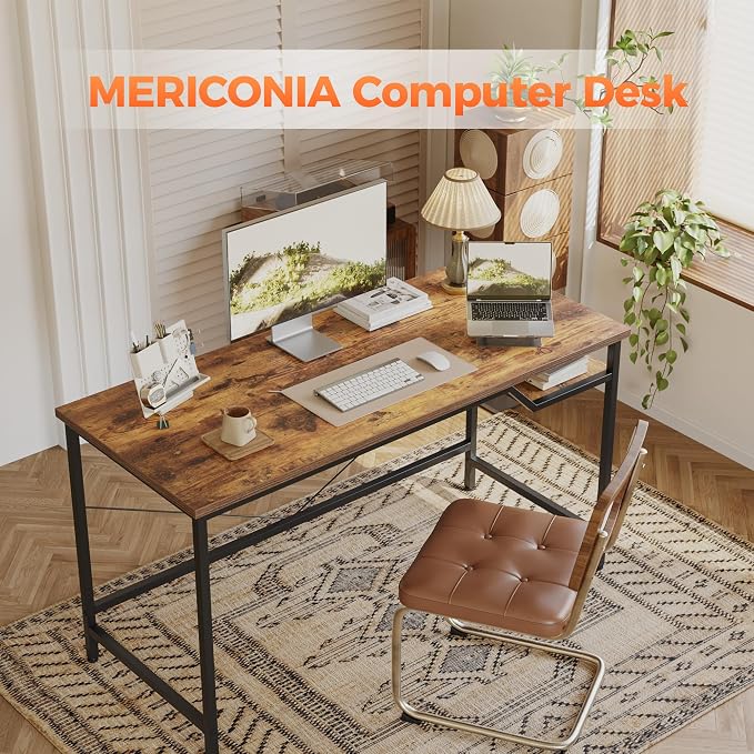 Mericonia 48x24 Inch Computer Desk, 0.6" Thick Small Office Table | Modern Simple Style, Small Study & Writing Table for Home Bedroom Work, Brown