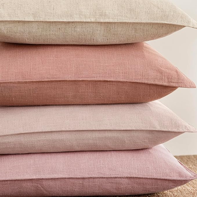 Foindtower Pack of 2, Decorative Linen Solid Throw Pillow Covers Accent Lumbar Cushion Case Farmhouse Pillowcase for Chair Couch Sofa Bedroom Living Room Home Decor 12 x 20 Inch Rose Pink