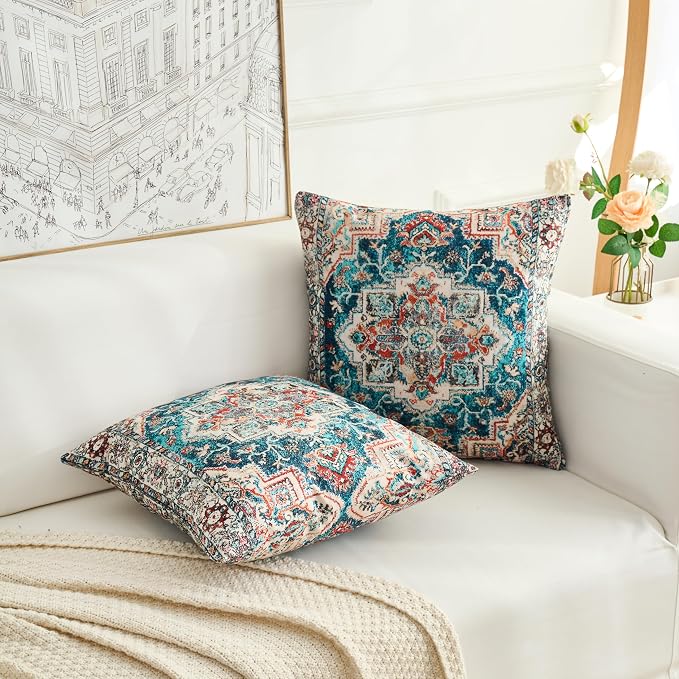 Boho Throw Pillow Covers 26x26 inch Set of 2,Boho Vintage Carpet Pattern Antique Ethnic Decor Double Sided Pattern Cushion Cover Soft Pillow Case Living Sofa Room Bed Square Pillow Cover