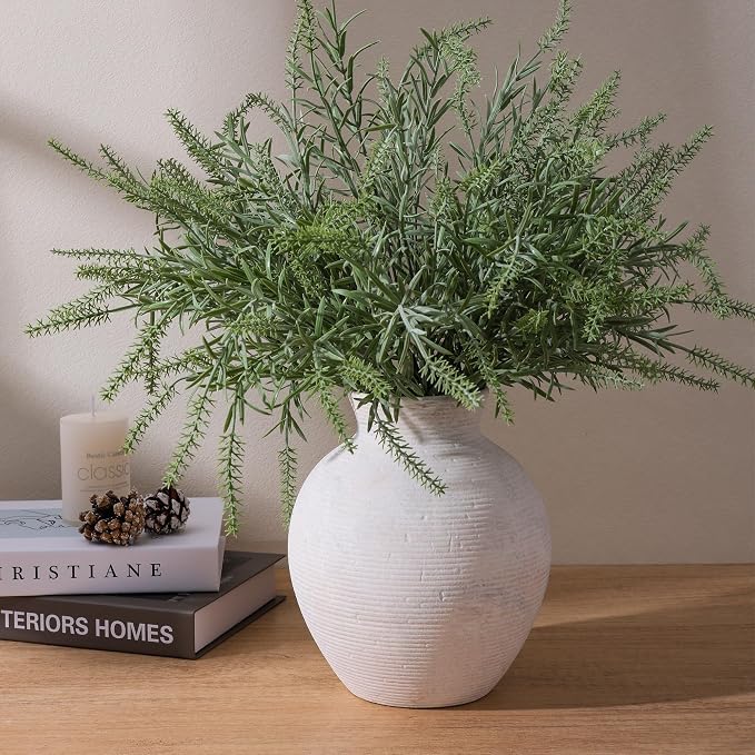 Ceramic Flower Vase Home Decor, 7.4 in Farmhouse Table Vases Rustic Vintage Living Room Kitchen Bedroom Decoration Pottery Decorative Vases for Flowers House Shelf Office Desk Dining Entryway, White