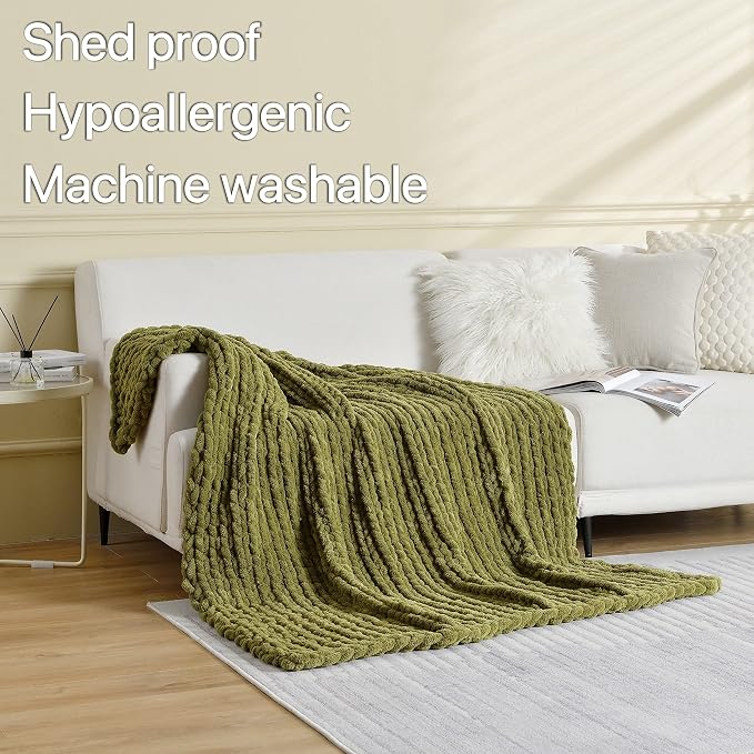 Maetoow Tighter Version Chenille Chunky Knit Blanket Throw,40×50,Olive Green