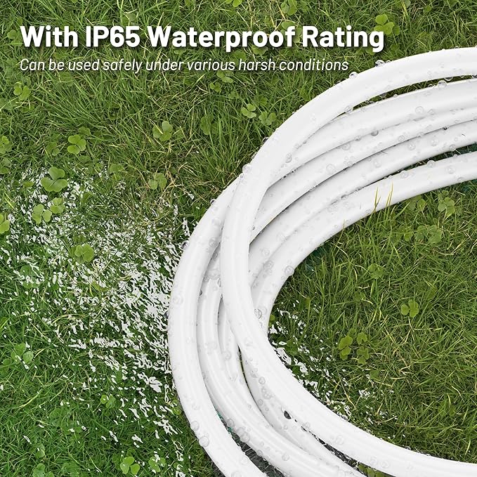 16/3 White Indoor Outdoor Extension Cord 10 Ft 2 Pack Waterproof, Extension Cord with 3 Prong Grounded Plug,13A 1625W 16AWG SJTW, Flexible Weatherproof Power Cable