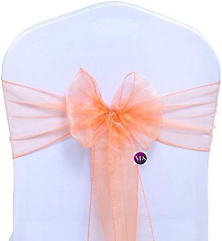 Pack of 125 Organza Chair Sashes for Weddings & Events Décor | Sheer Shiny Dining Chair Bows for Banquet, Party, Reception | Reusable Decorative Sash for Folding & Chiavari Chairs - Peach