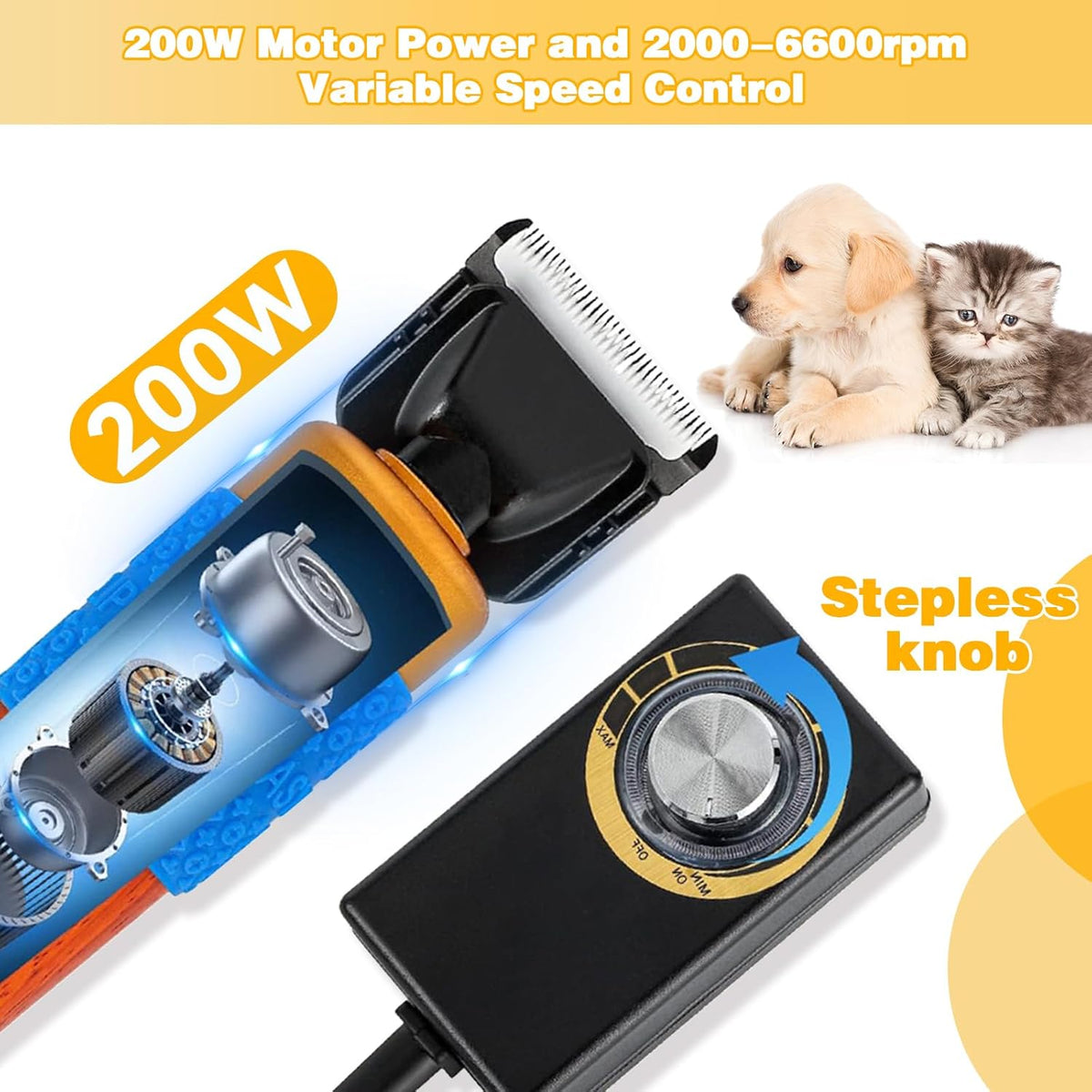 Dog Shears,Plug-in Electric Pet Shaving and Grooming Kit,200W 10ft Sheep Shears Includes 2 Blades, Low Noise & Vibration Design for Dogs Cat Goat,Perfect Dog Clippers for Families with Pets