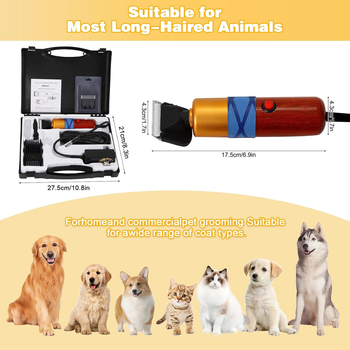 Dog Shears,Plug-in Electric Pet Shaving and Grooming Kit,200W 10ft Sheep Shears Includes 2 Blades, Low Noise & Vibration Design for Dogs Cat Goat,Perfect Dog Clippers for Families with Pets