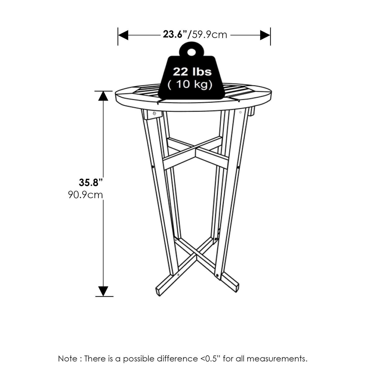 Furinno Tioman Hardwood Outdoor Patio Bar Table in Teak Oil, Natural