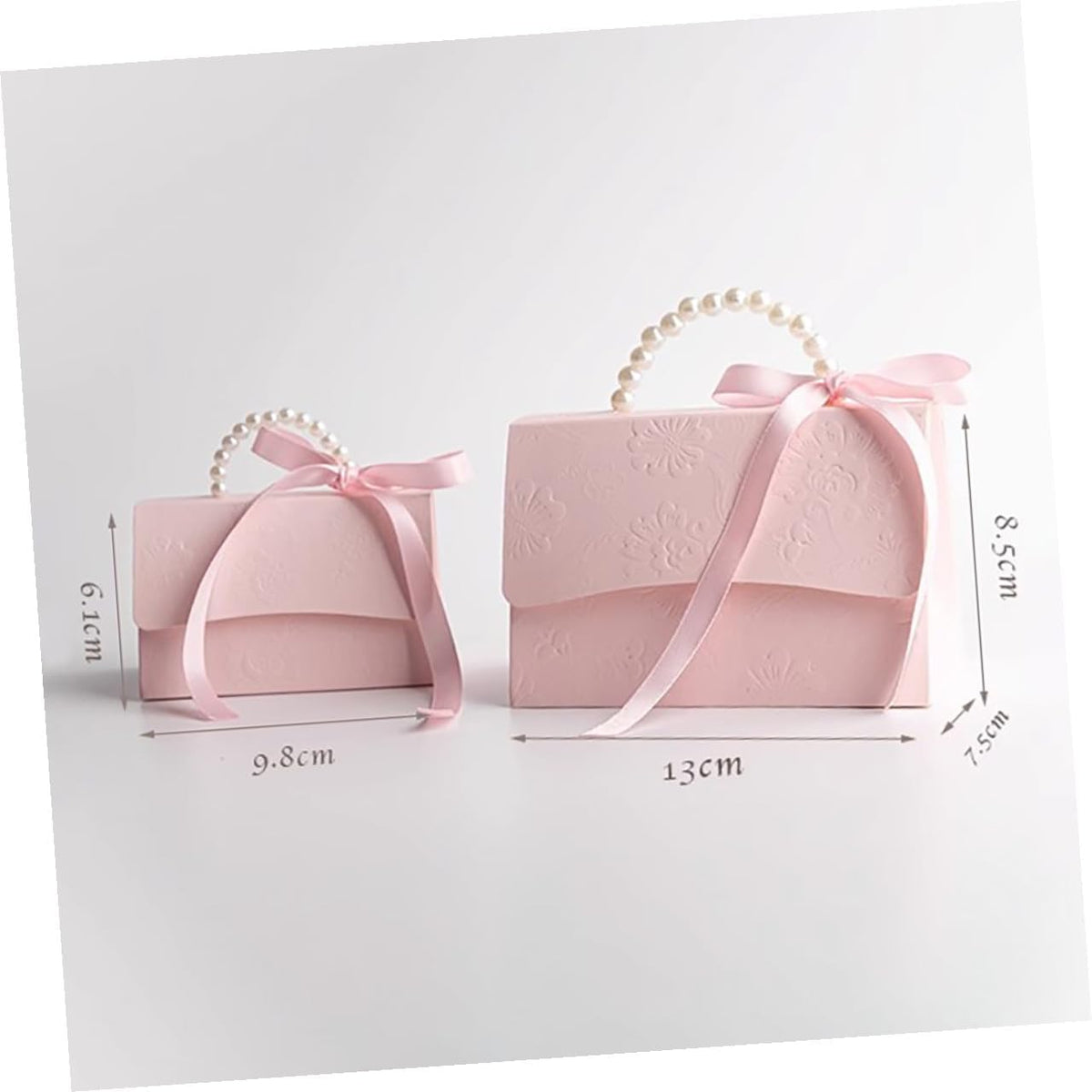 Delicate Box Set with Pearl Chain, Small Pink Wrapping Boxes Small Medium, Embossed Flower Design for Wedding Party Presents and Candy Packaging