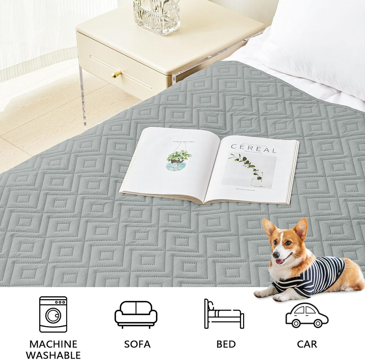 hyha Waterproof Dog Blanket, Soft Pet Bed Blankets, Waterproof Sofa Couch Cover for Dogs Washable, Reversible Pet Couch Covers for Sofa Furniture (82x82 Inch, Grey/Dark Grey)