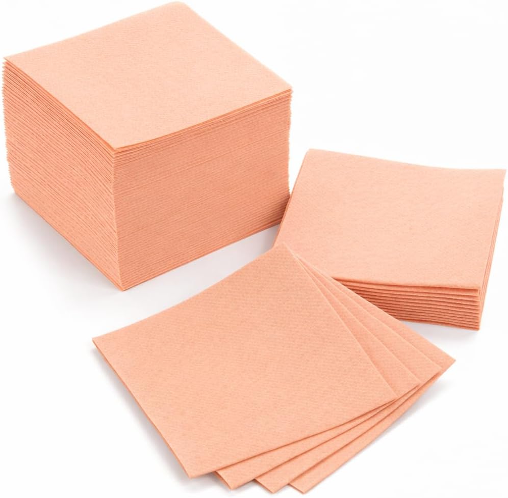 Paper Cocktail Napkins - Linen-Like Disposable Beverage Bar Napkins 4.75" x 4.75" - Bulk Square Napkins - Ideal for Party or Wedding (Peach -100 Count)