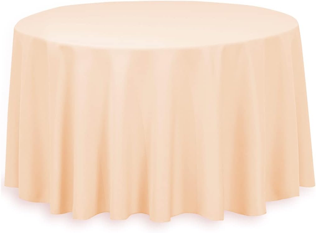 Linenlanding 120" Inch Round Polyester Tablecloths for Circular Table Cover for Wedding, Buffet Table, Parties, Holiday Dinner (5, Peach)