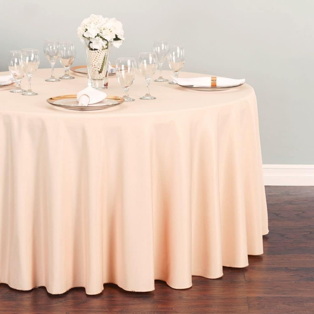 Linenlanding 120" Inch Round Polyester Tablecloths for Circular Table Cover for Wedding, Buffet Table, Parties, Holiday Dinner (5, Peach)