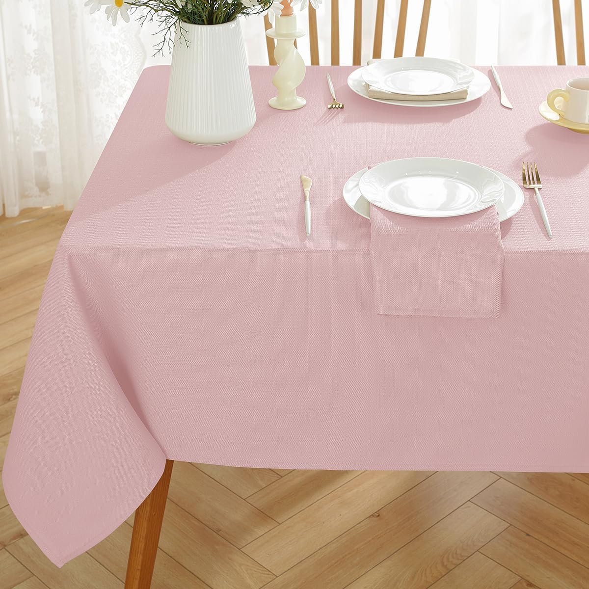 Pink Textured Tablecloth Rectangular 60 x 84 Inch