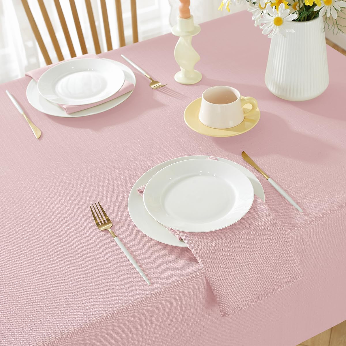 Pink Textured Tablecloth Rectangular 60 x 84 Inch