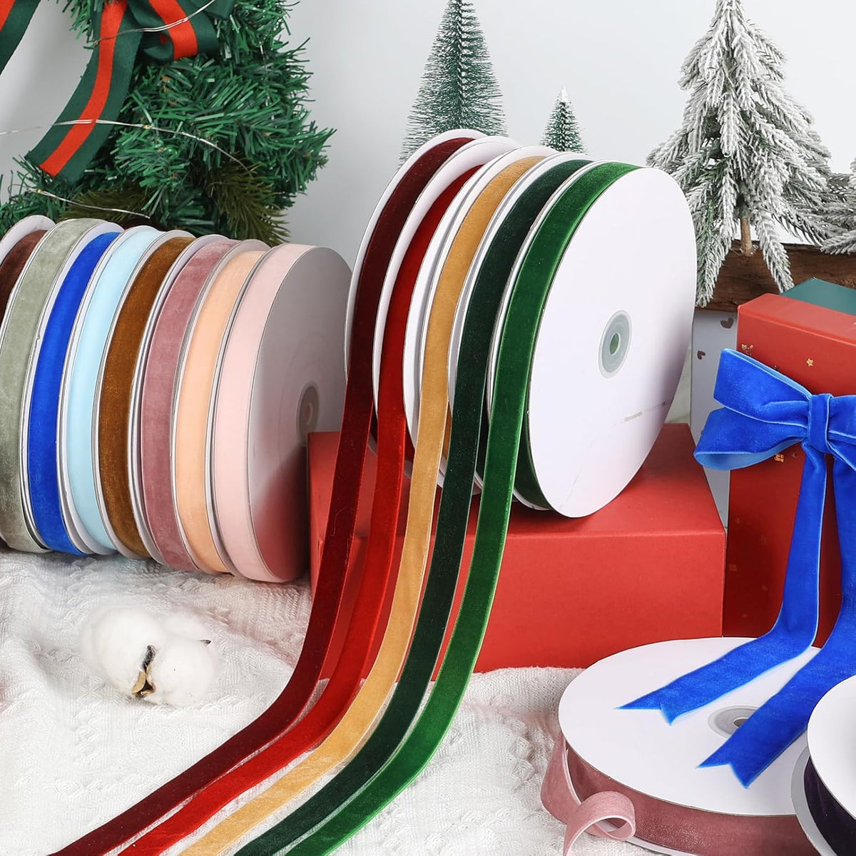 Peach Velvet Ribbon 1/4" x 20Yd,Great for Gift Wrapping,Hair Bows Making, Wreaths,Wedding and Christmas Party Decoration(Peach 1/4")