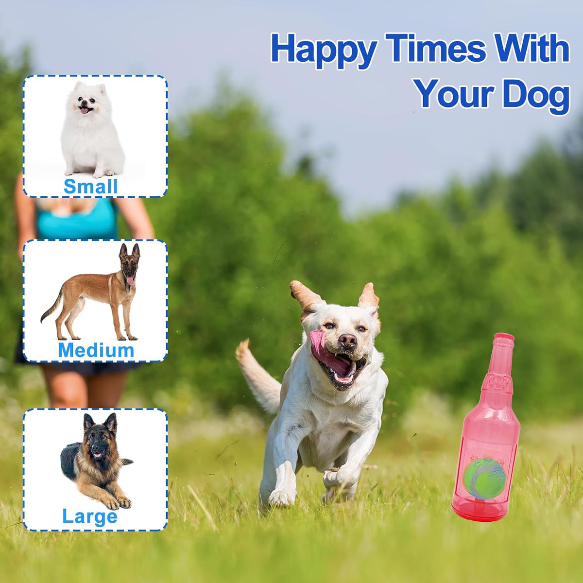Ball in Bottle Dog Toy - Interactive Crunch and Play Bottle with Tennis Ball Inside for Dogs, Squeaky Puppy Toy(Pink, Large)
