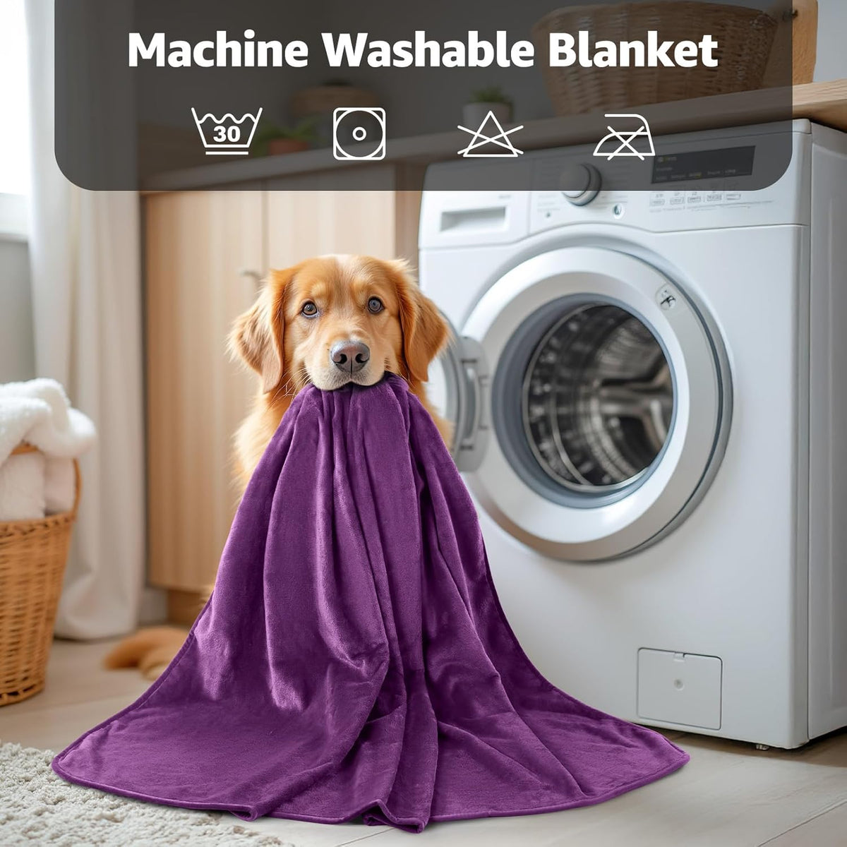 LOOBANI Waterproof Blanket for Bed: Reversible Soft Flannel Twin Bed Blanket 60" x 80", Leakproof Throw Spill-Proof Dog Pet Blanket for Couch, Sofa Protect, Movie Time, Camping, Travel, Purple