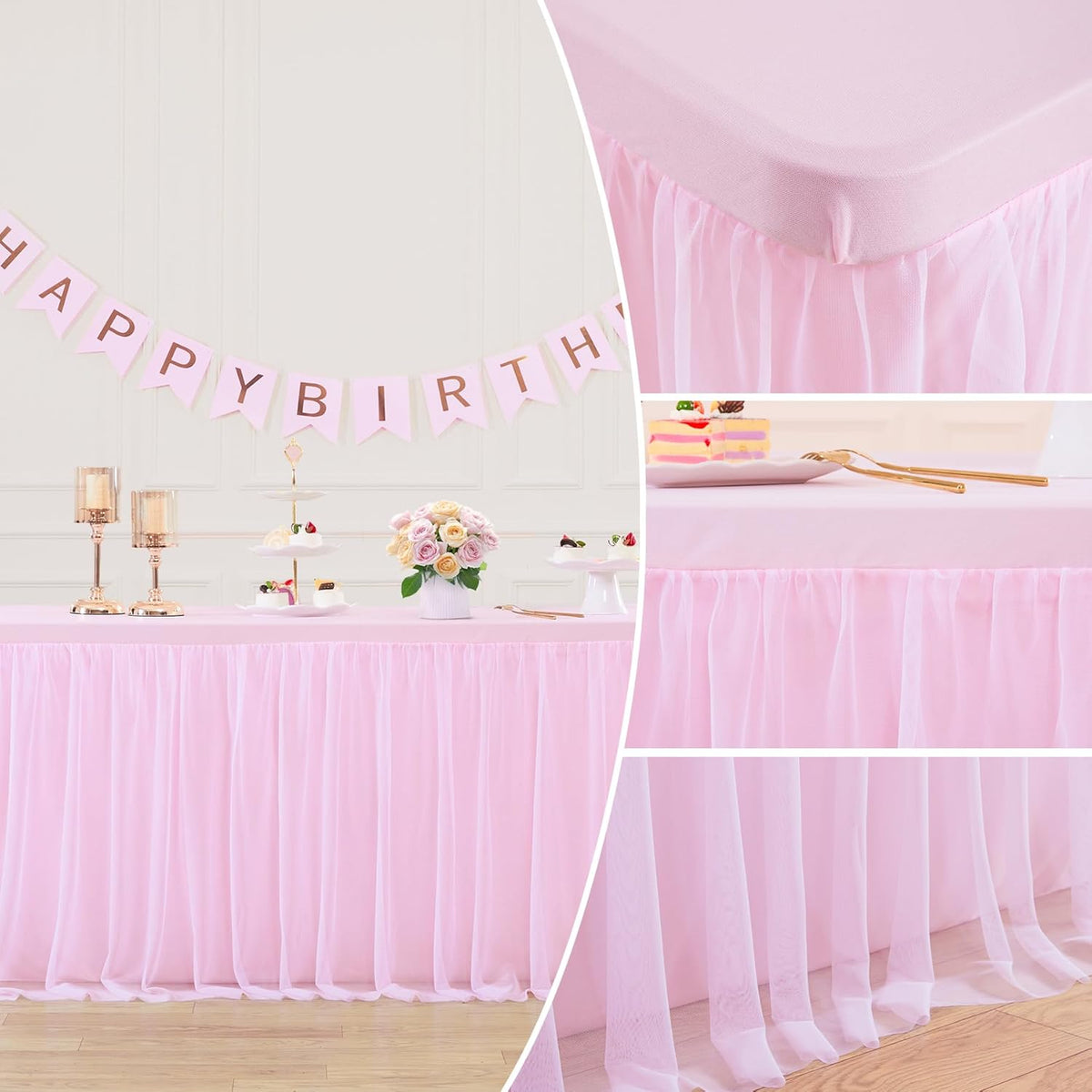 Pink Tablecloths for 6 Foot Rectangle Tables Tulle Tablecloth Fitted Pink Table Cloth Rectangle 6ft Stretch Spandex Table Covers for Baby Shower Girls Birthday Party Wedding Banquet Desk Skirt