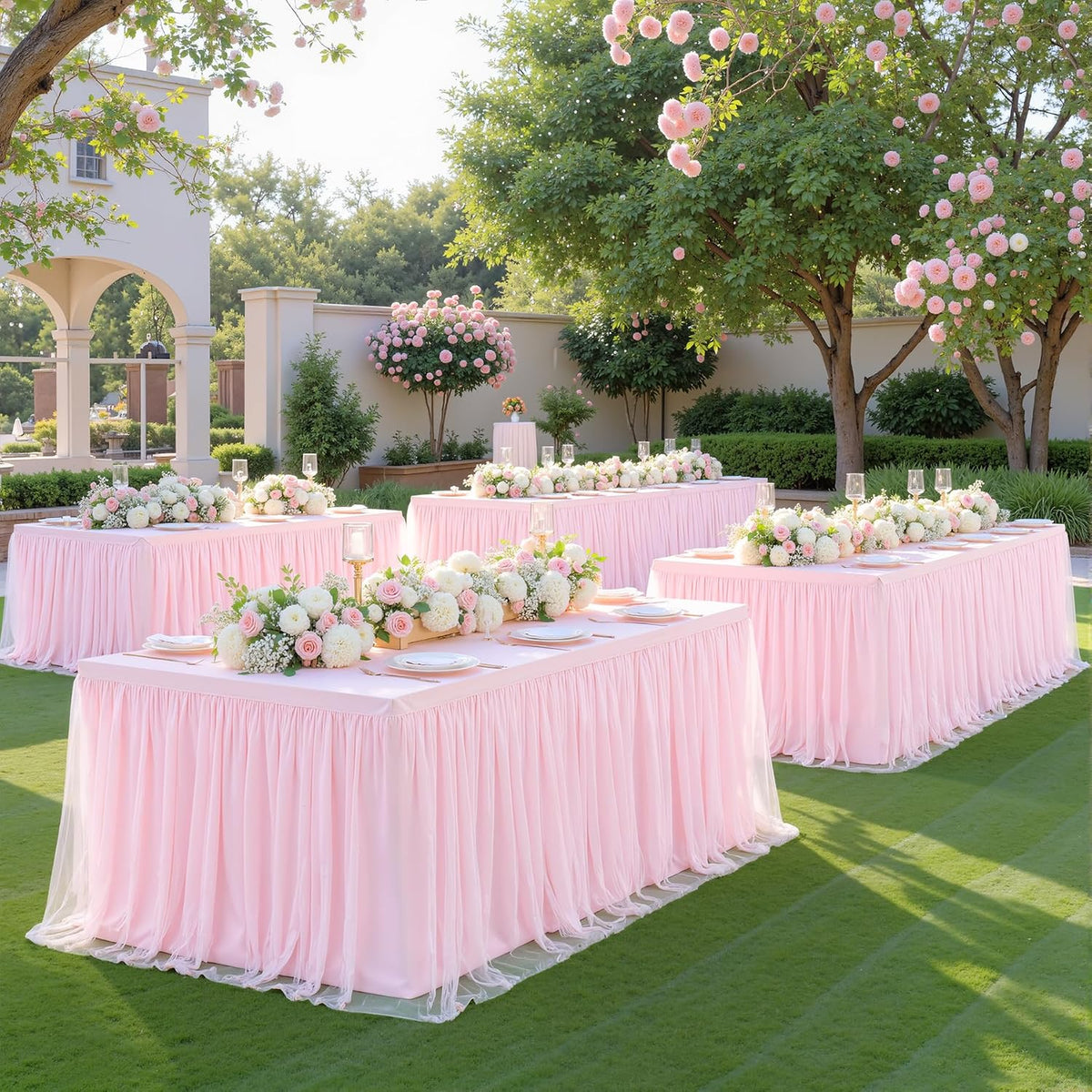 Pink Tablecloths for 6 Foot Rectangle Tables Tulle Tablecloth Fitted Pink Table Cloth Rectangle 6ft Stretch Spandex Table Covers for Baby Shower Girls Birthday Party Wedding Banquet Desk Skirt